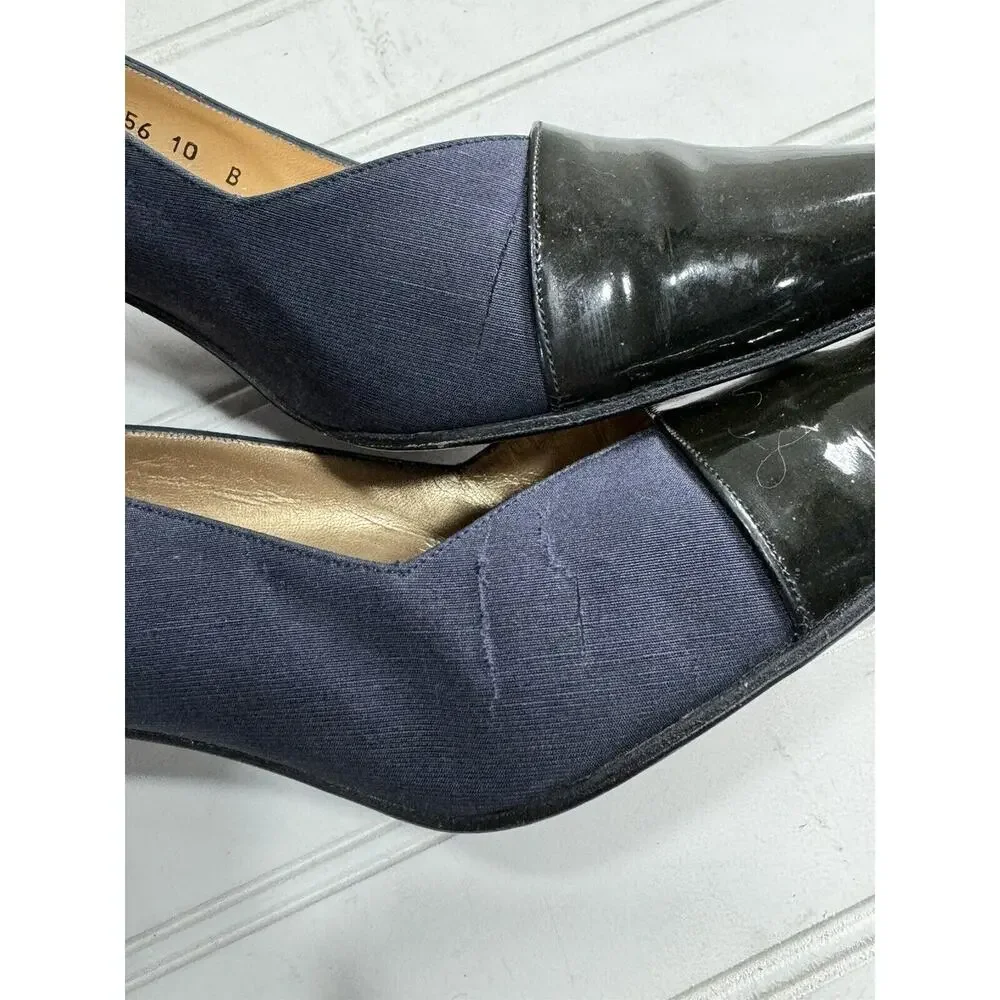 Stuart Weitzman High Heels Cadet Blue Cloth Patent Leather Pointy Toe Size 6 - Picture 5 of 7